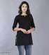 Black Women Cotton 3/4th Sleeve V-neck Short Kurta - MYLUXURY LANE ENTERPRISE