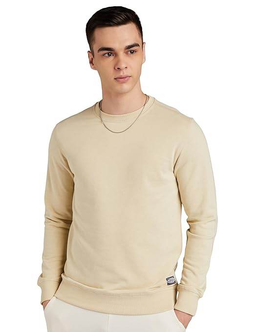 Men Plain Beige Sweatshirt - MYLUXURY LANE ENTERPRISE