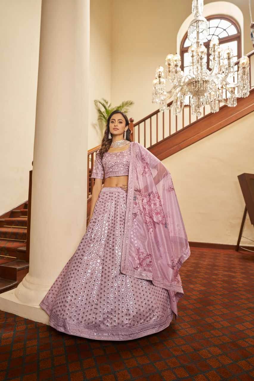 Art Silk Embroidered Sequins Wedding Lehenga in Dusty Pink - MYLUXURY LANE ENTERPRISE
